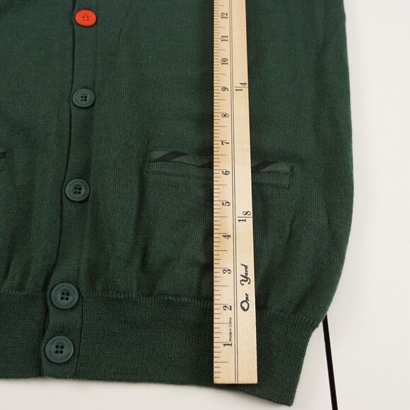 Pilsner Urquell 100% Wool Green Elbow Patch Cardigan Sweater Unisex Sz M - Picture 11 of 13